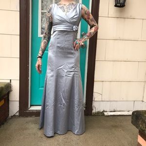 Silver size 2 prom dress with cinched waist